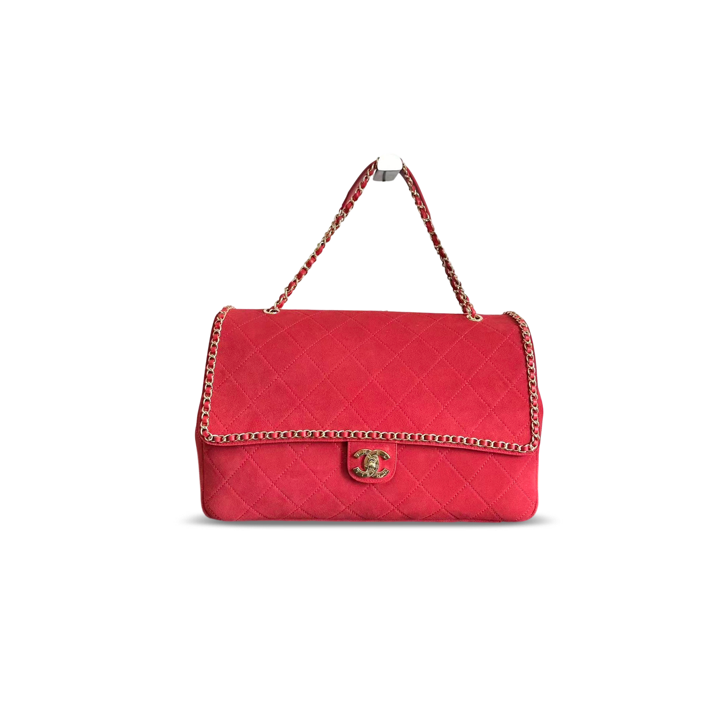 CHANEL MASTER X PHARRELL WILLIAMS XXL FLAP BAG IN RED SUEDE (46*33*17cm)